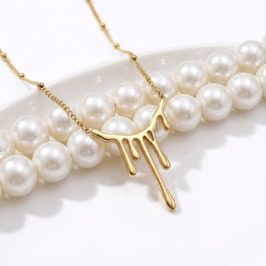 Molten Drop Anti-Tarnish Necklace - Gold Tone